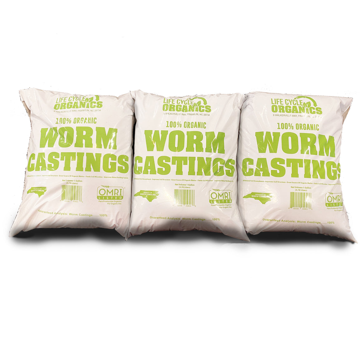 3 Pack of Life Cycle Organics 1 Gallon Worm Castings